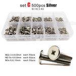 Kit Surtido de Tornillos de Cabeza Plana para Ordenador Portátil Micro Phillips 500 o 750 Piezas