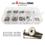 Kit Surtido de Tornillos de Cabeza Plana para Ordenador Portátil Micro Phillips 500 o 750 Piezas