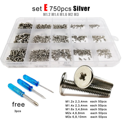 Kit Surtido de Tornillos de Cabeza Plana para Ordenador Portátil Micro Phillips 500 o 750 Piezas