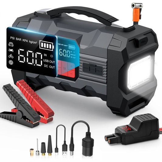 Arrancador Industrial de Batería 12V con Compresor de Aire Integrado