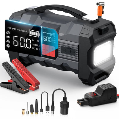 Arrancador Industrial de Batería 12V con Compresor de Aire Integrado
